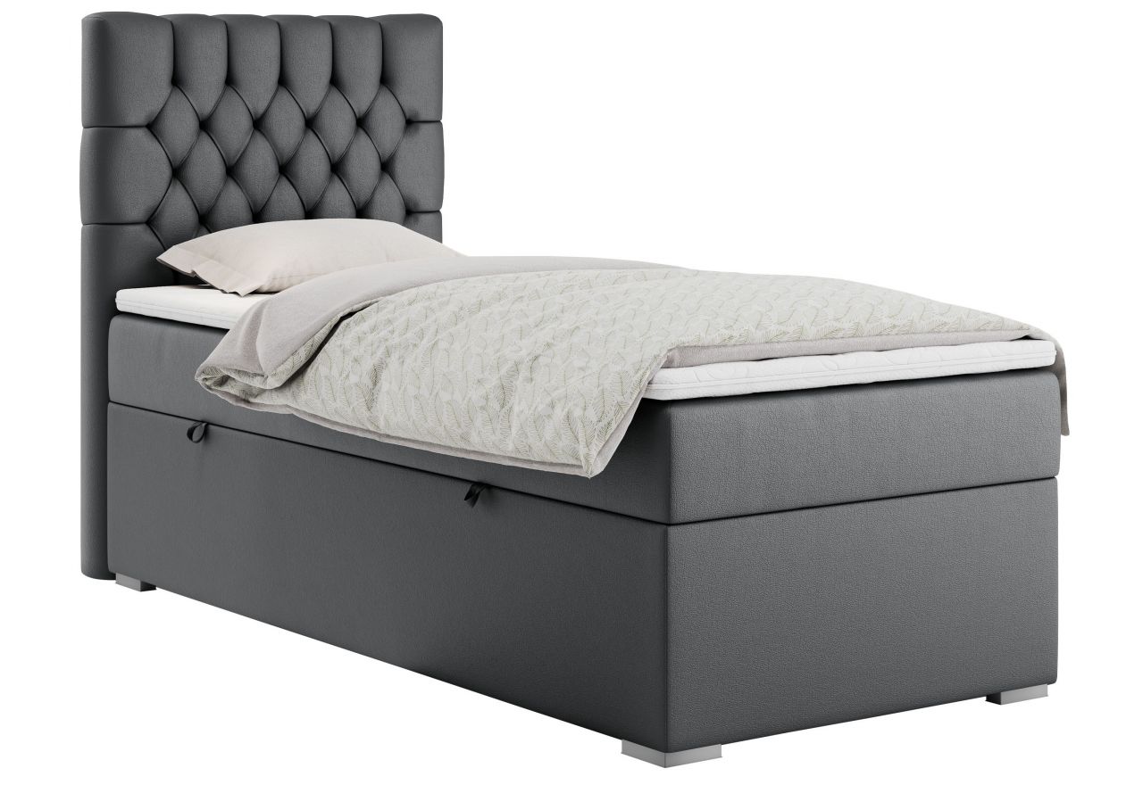 Łóżko kontynentalne PERA 90x200 - H4 - ciemnoszary, ekoskóra - strona lewa