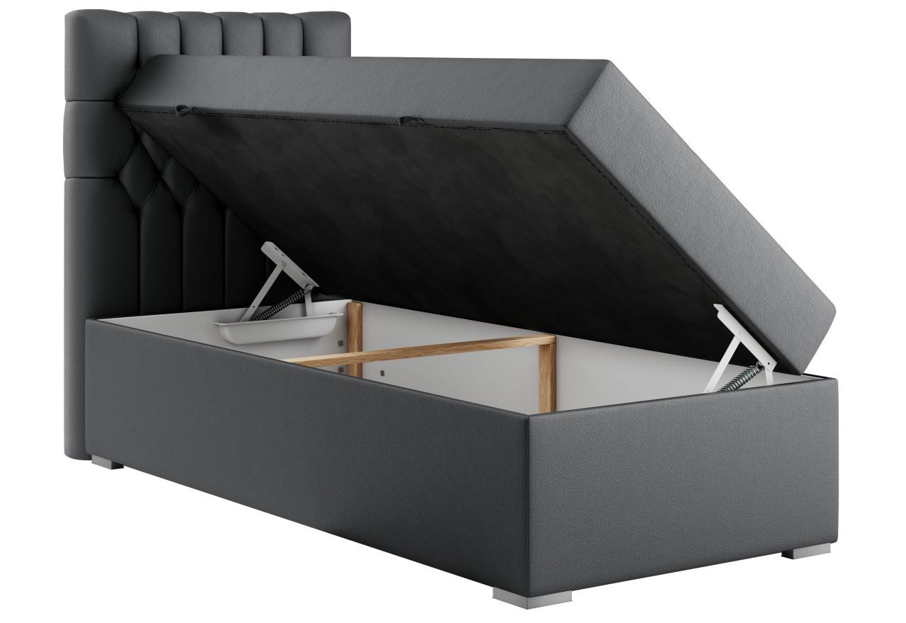 Łóżko kontynentalne PERA 90x200 - H4 - ciemnoszary, ekoskóra - strona lewa