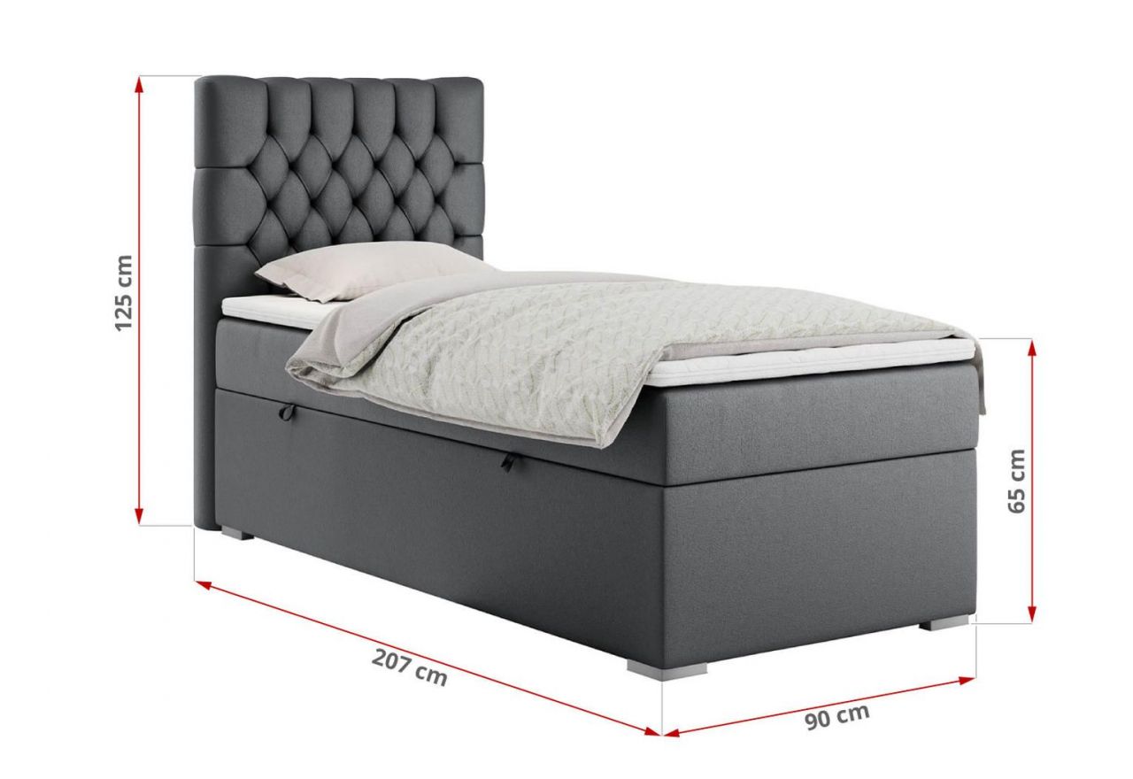 Łóżko kontynentalne PERA 90x200 - H3 - ciemnoszary, ekoskóra - strona prawa