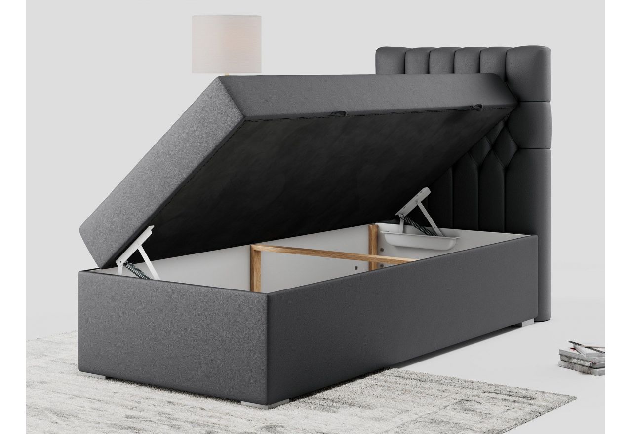 Łóżko kontynentalne PERA 90x200 - H3 - ciemnoszary, ekoskóra - strona prawa