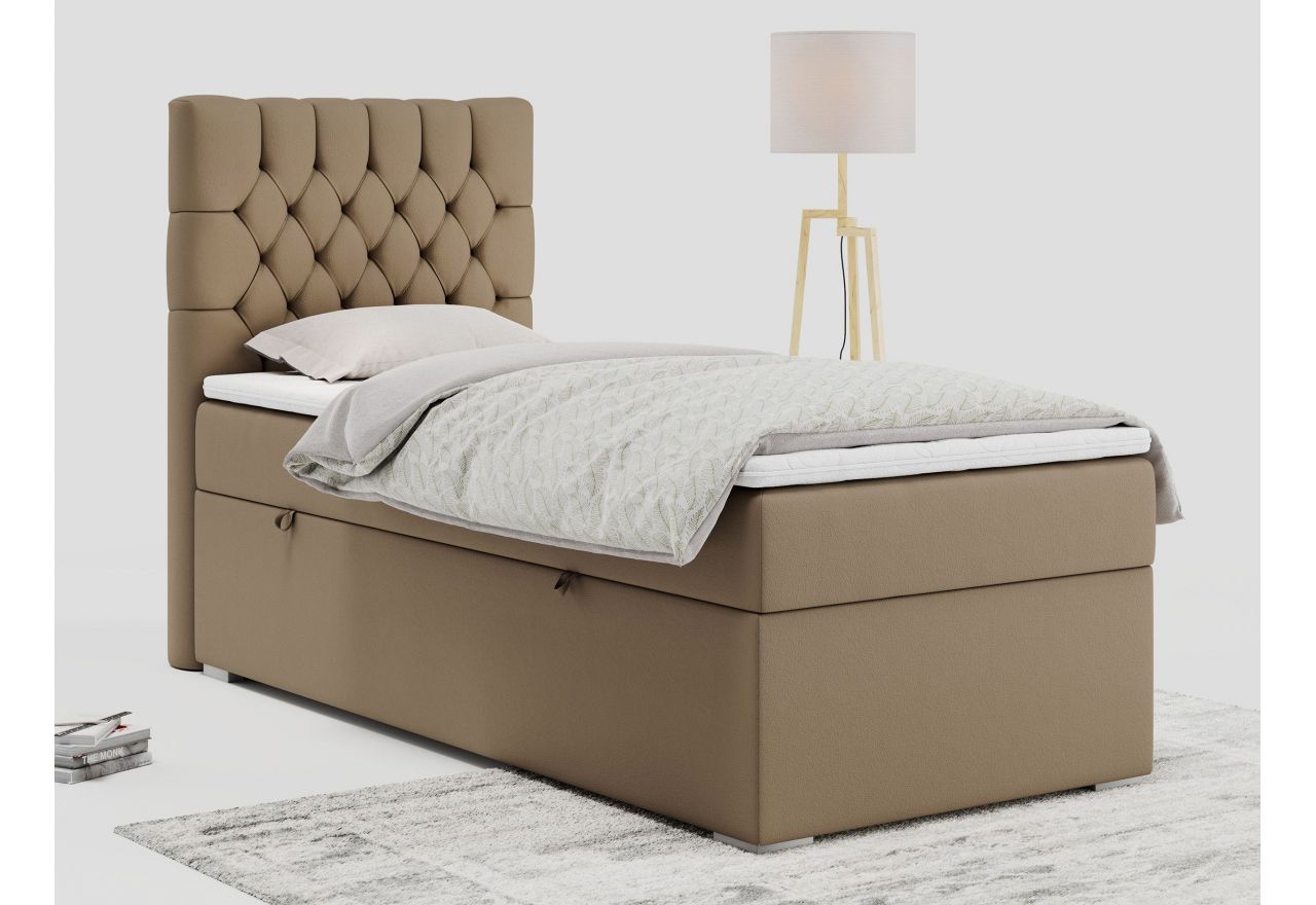 Łóżko kontynentalne PERA 90x200 - H3 - brązowy, ekoskóra - strona lewa