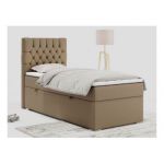 Łóżko kontynentalne PERA 90x200 - H3 - brązowy, ekoskóra - strona lewa