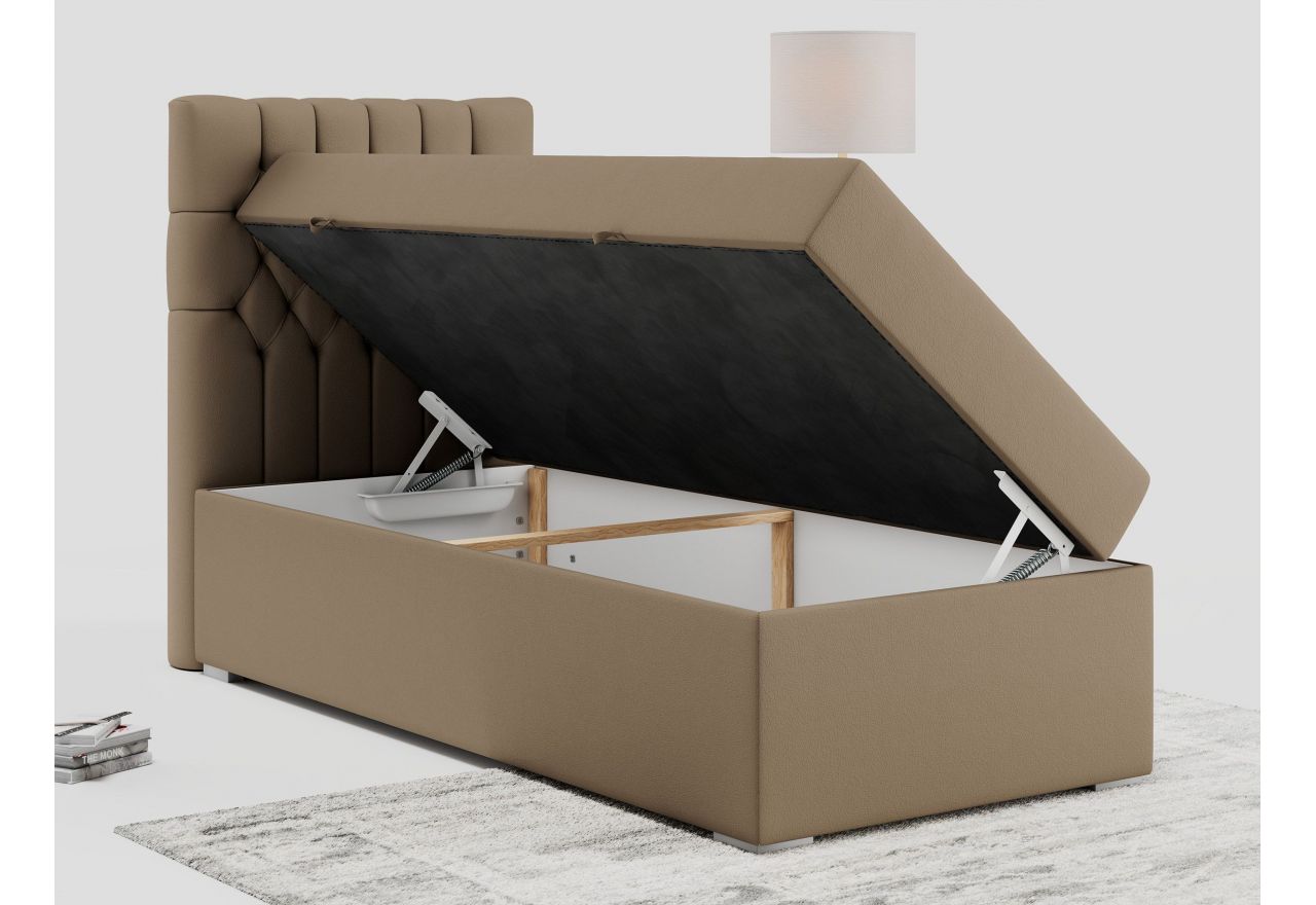 Łóżko kontynentalne PERA 90x200 - H3 - brązowy, ekoskóra - strona lewa