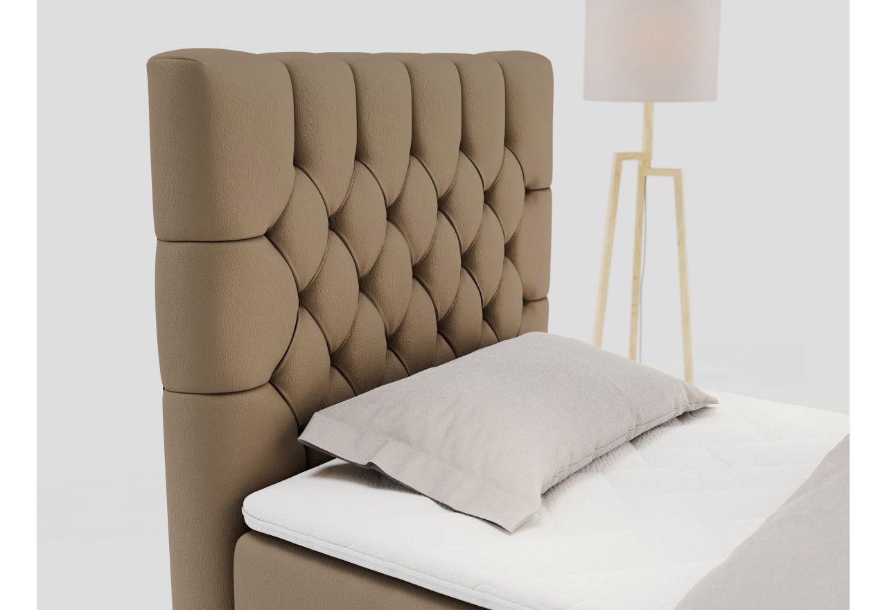 Łóżko kontynentalne PERA 90x200 - H3 - brązowy, ekoskóra - strona lewa