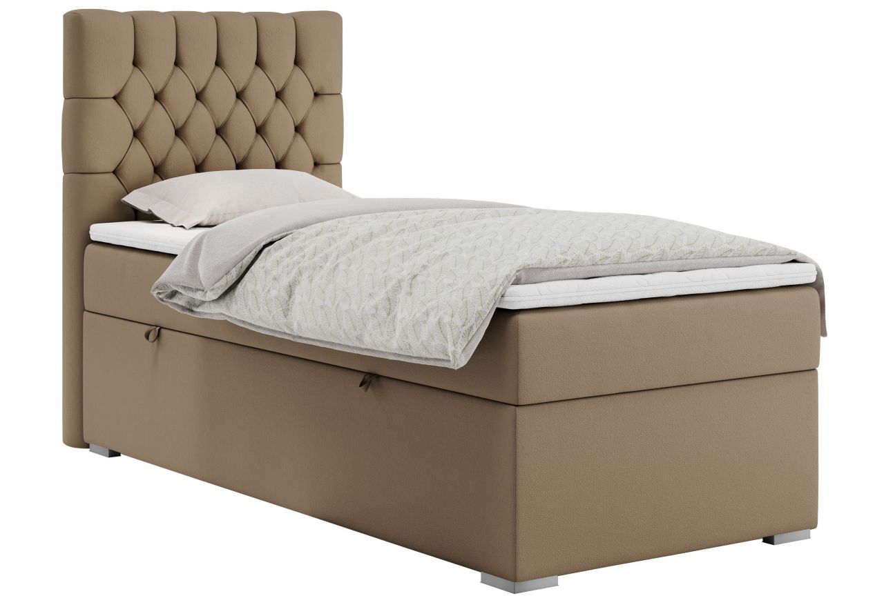 Łóżko kontynentalne PERA 90x200 - H3 - brązowy, ekoskóra - strona lewa