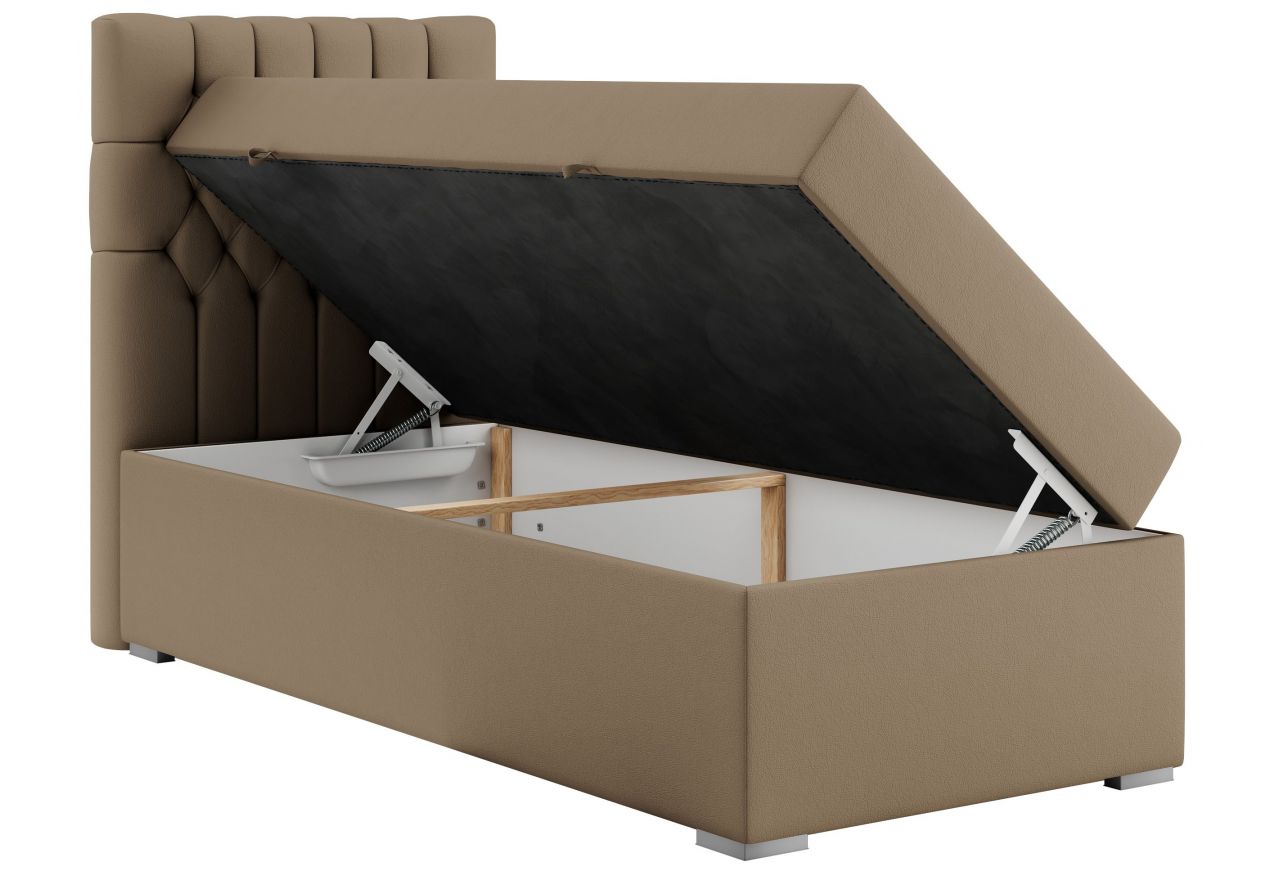 Łóżko kontynentalne PERA 90x200 - H3 - brązowy, ekoskóra - strona lewa