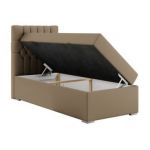 Łóżko kontynentalne PERA 90x200 - H4 - brązowy, ekoskóra - strona lewa