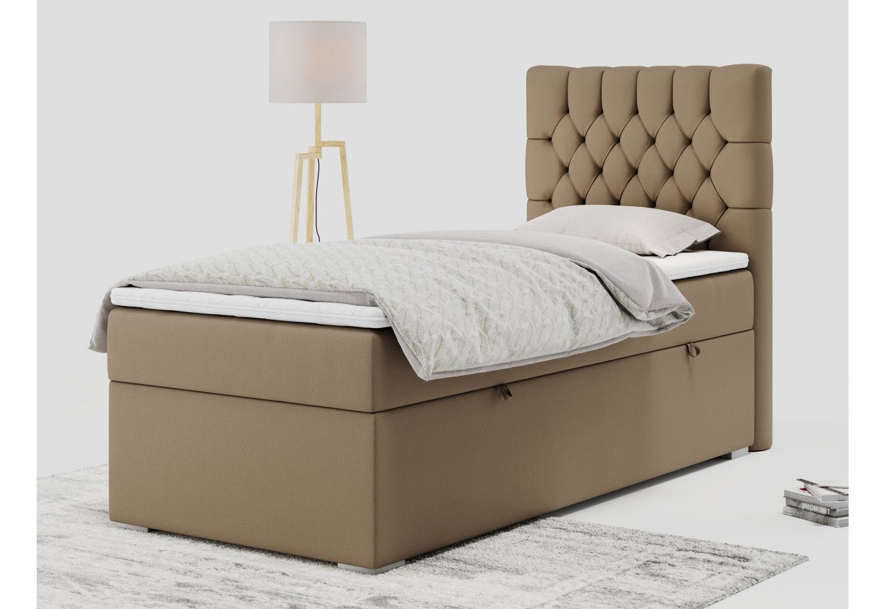 Łóżko kontynentalne PERA 90x200 - H3 - brązowy, ekoskóra - strona prawa