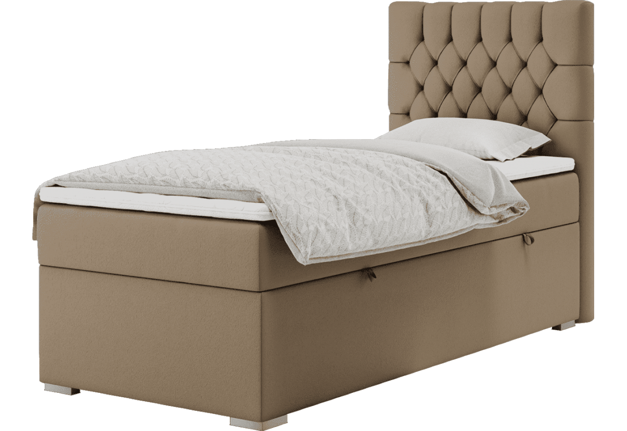 Łóżko kontynentalne PERA 90x200 - H3 - brązowy, ekoskóra - strona prawa