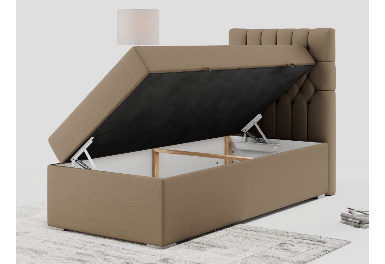 Łóżko kontynentalne PERA 90x200 - H3 - brązowy, ekoskóra - strona prawa