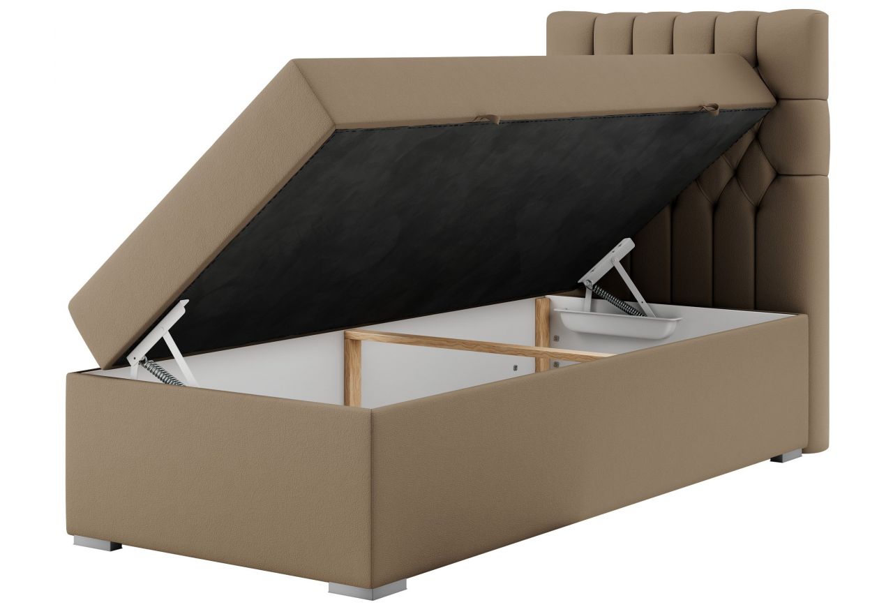 Łóżko kontynentalne PERA 90x200 - H3 - brązowy, ekoskóra - strona prawa