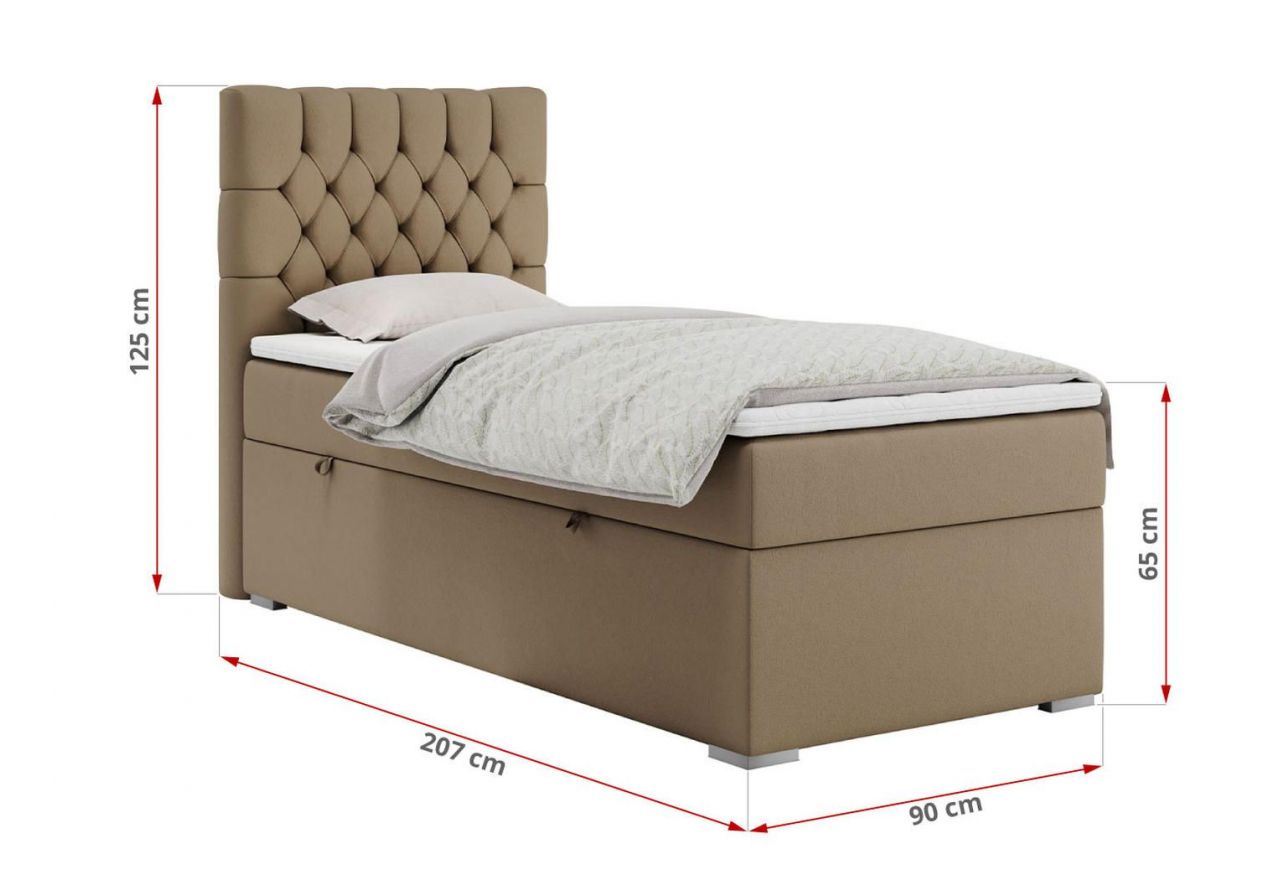 Łóżko kontynentalne PERA 90x200 - H4 - brązowy, ekoskóra - strona prawa