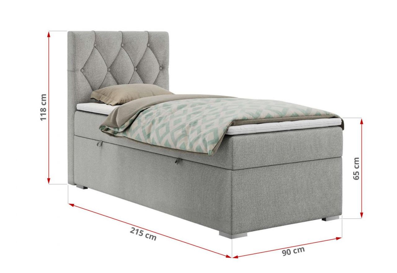 Łóżko kontynentalne ALDA 90x200 - H3 - jasnoszary, struktura - strona prawa