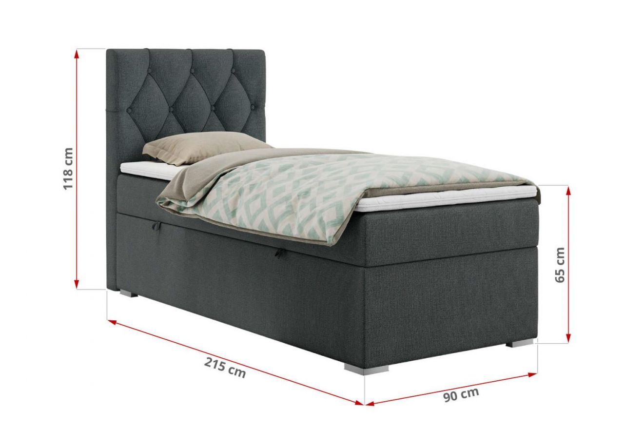 Łóżko kontynentalne ALDA 90x200 - H4 - ciemnoszary, struktura - strona lewa