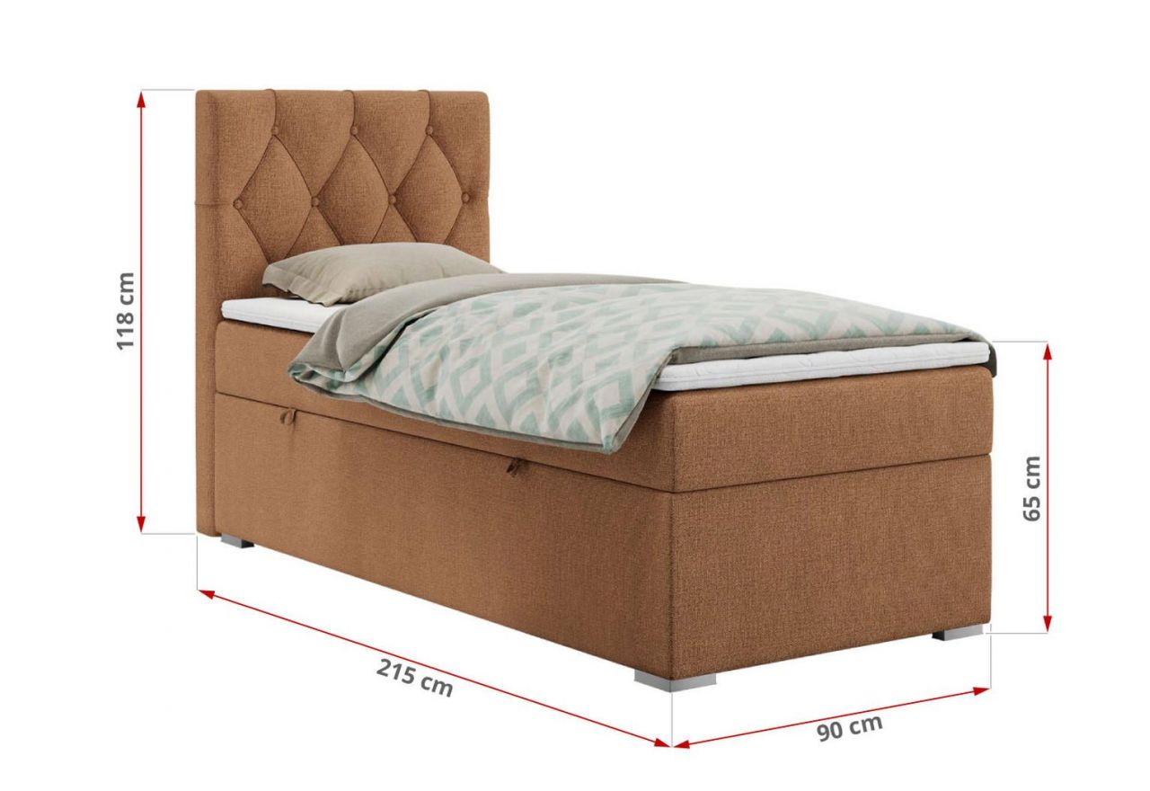 Łóżko kontynentalne ALDA 90x200 - H4 - pomarańczowy, struktura - strona lewa