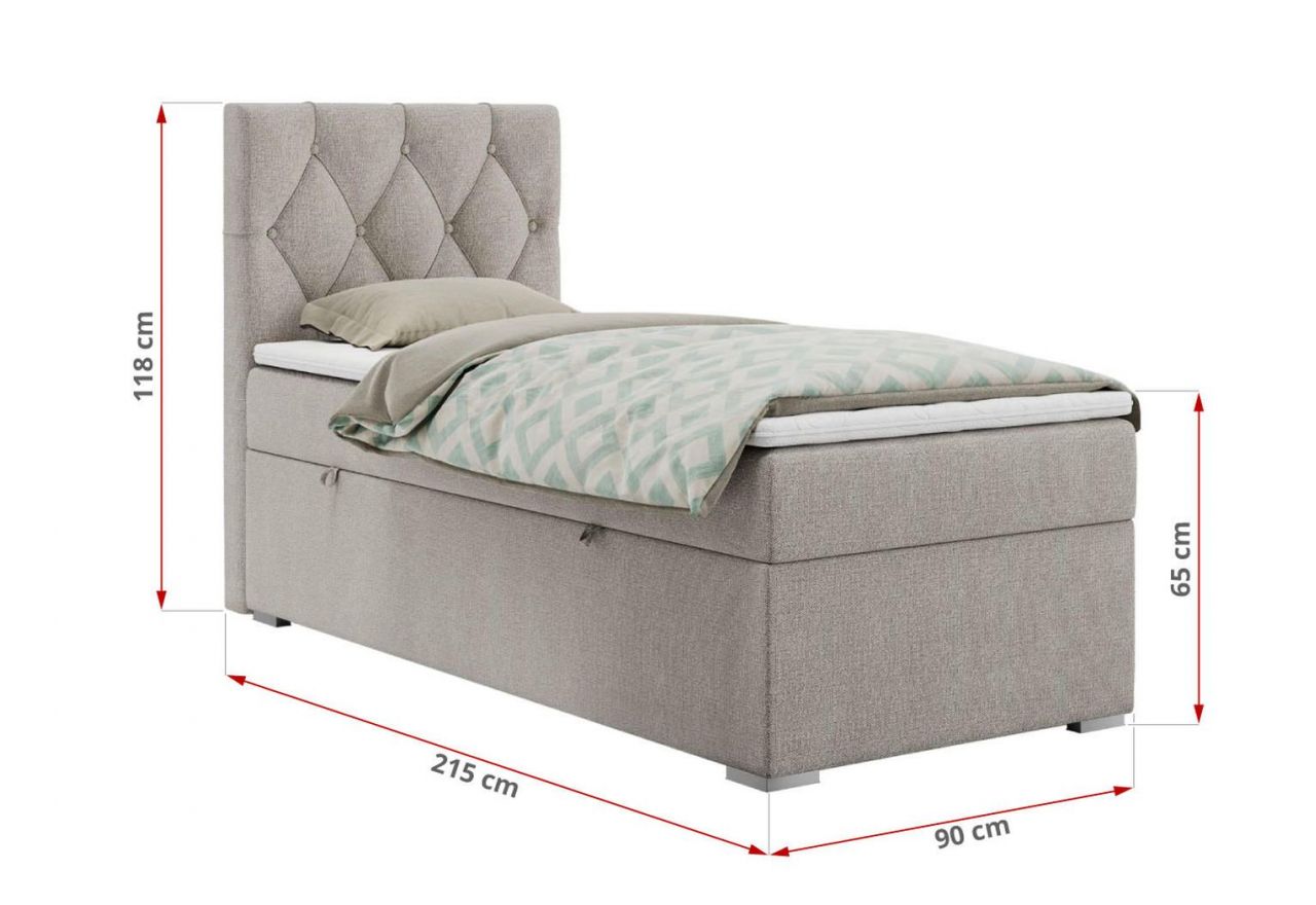 Łóżko kontynentalne ALDA 90x200 - H3 - beżowy, struktura - strona prawa