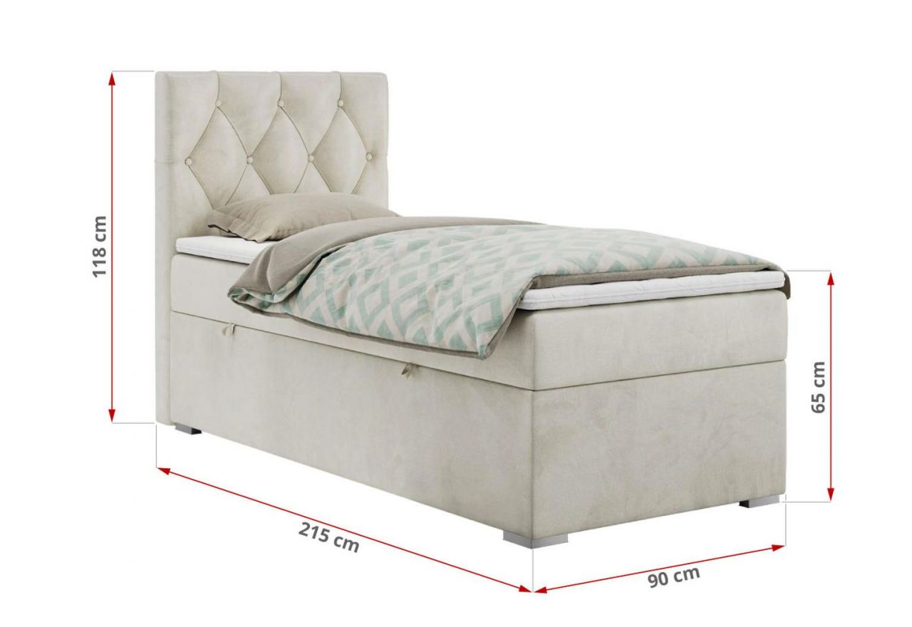 Łóżko kontynentalne ALDA 90x200 - H4 - beżowy, welwet - strona lewa