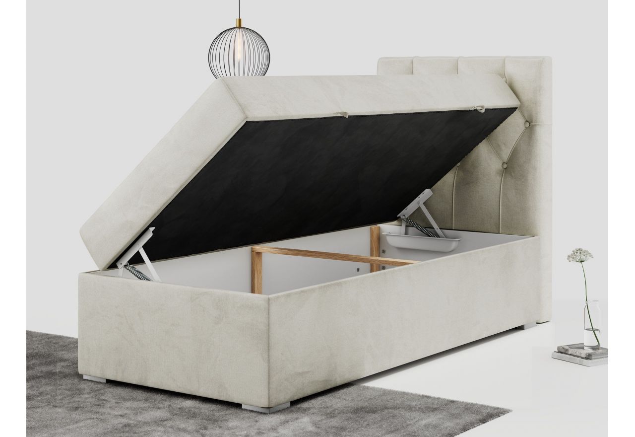 Łóżko kontynentalne ALDA 90x200 - H4 - beżowy, welwet - strona prawa