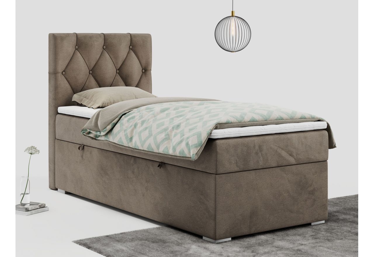 Łóżko kontynentalne ALDA 90x200 - H4 - brązowy, welwet - strona lewa