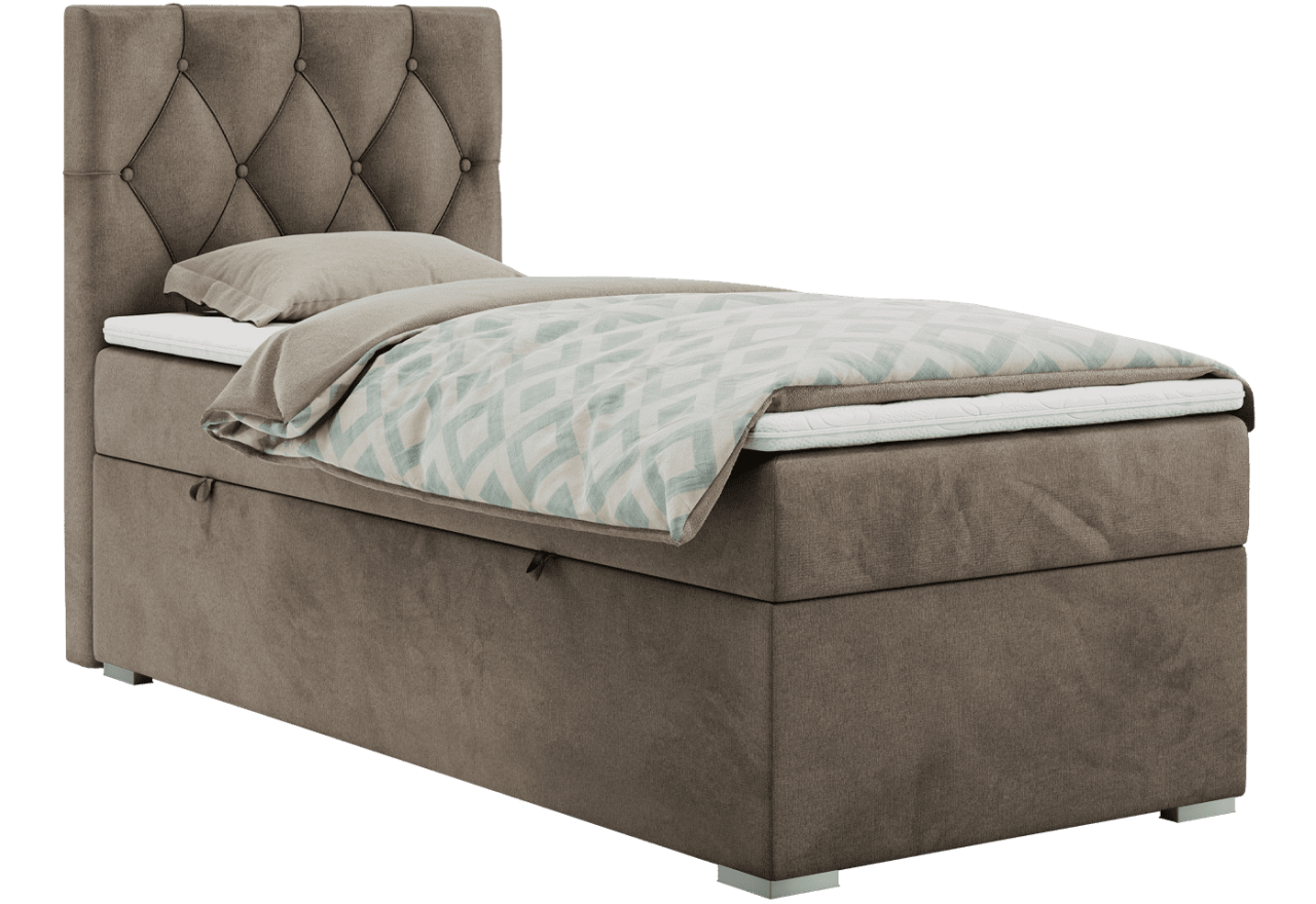 Łóżko kontynentalne ALDA 90x200 - H4 - brązowy, welwet - strona lewa