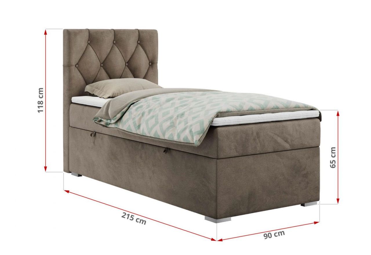 Łóżko kontynentalne ALDA 90x200 - H4 - brązowy, welwet - strona lewa