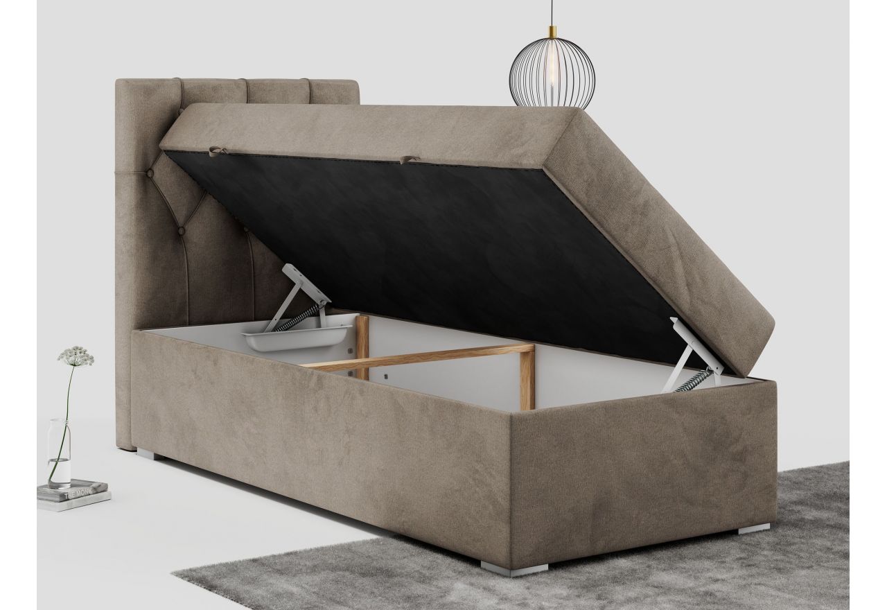 Łóżko kontynentalne ALDA 90x200 - H4 - brązowy, welwet - strona lewa