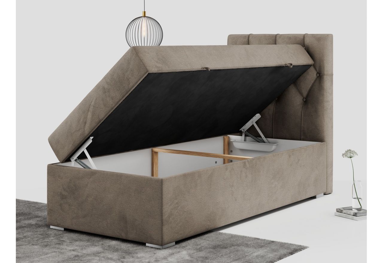 Łóżko kontynentalne ALDA 90x200 - H3 - brązowy, welwet - strona prawa