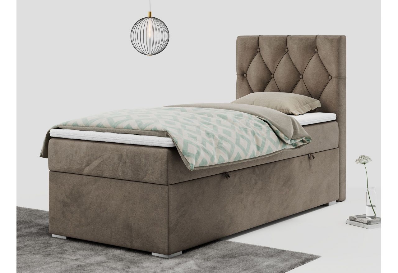 Łóżko kontynentalne ALDA 90x200 - H4 - brązowy, welwet - strona prawa