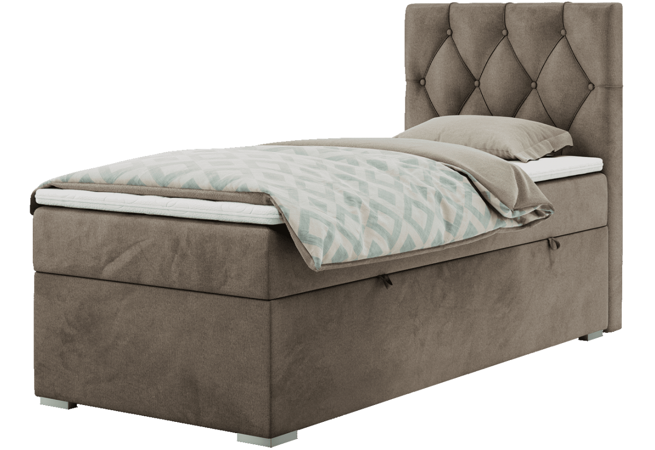 Łóżko kontynentalne ALDA 90x200 - H4 - brązowy, welwet - strona prawa