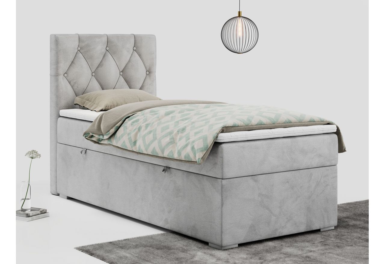 Łóżko kontynentalne ALDA 90x200 - H3 - jasnoszary, welwet - strona lewa