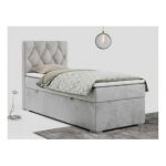 Łóżko kontynentalne ALDA 90x200 - H3 - jasnoszary, welwet - strona lewa