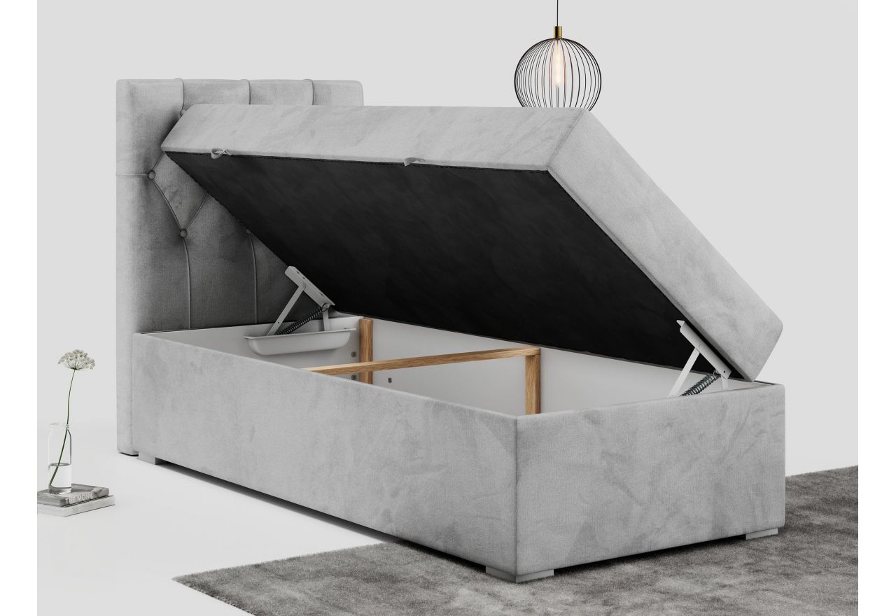 Łóżko kontynentalne ALDA 90x200 - H3 - jasnoszary, welwet - strona lewa