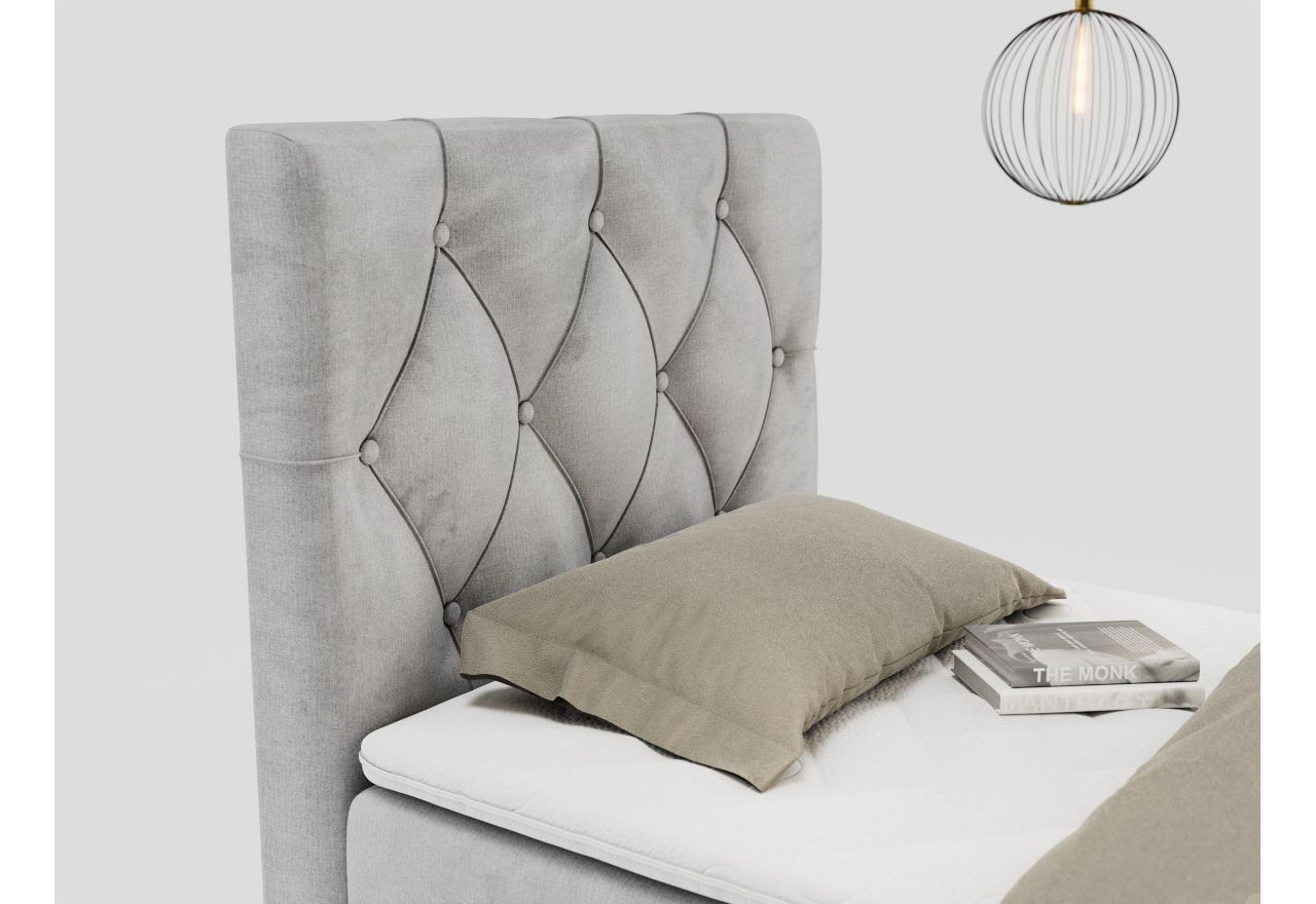 Łóżko kontynentalne ALDA 90x200 - H3 - jasnoszary, welwet - strona lewa