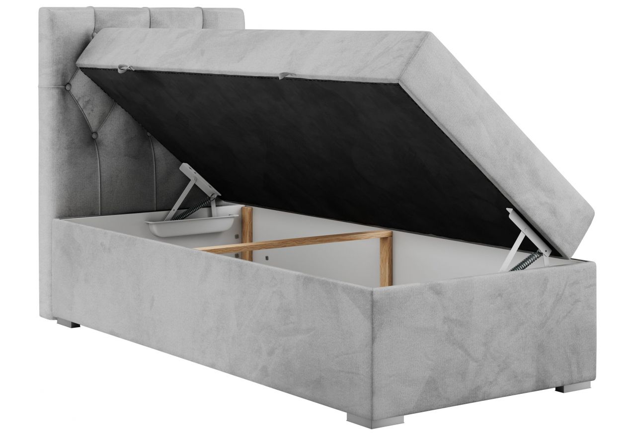 Łóżko kontynentalne ALDA 90x200 - H3 - jasnoszary, welwet - strona lewa