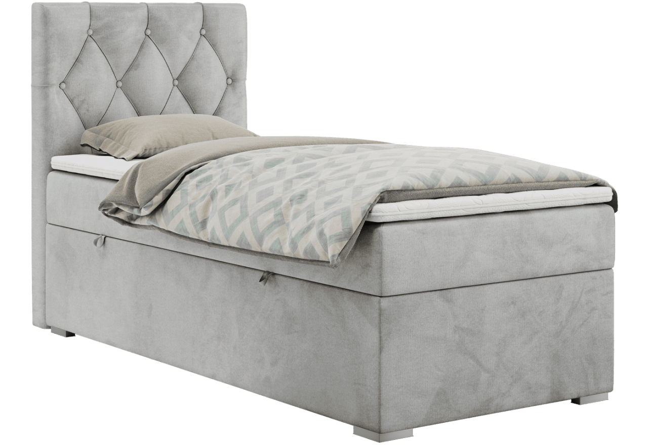 Łóżko kontynentalne ALDA 90x200 - H4 - jasnoszary, welwet - strona lewa