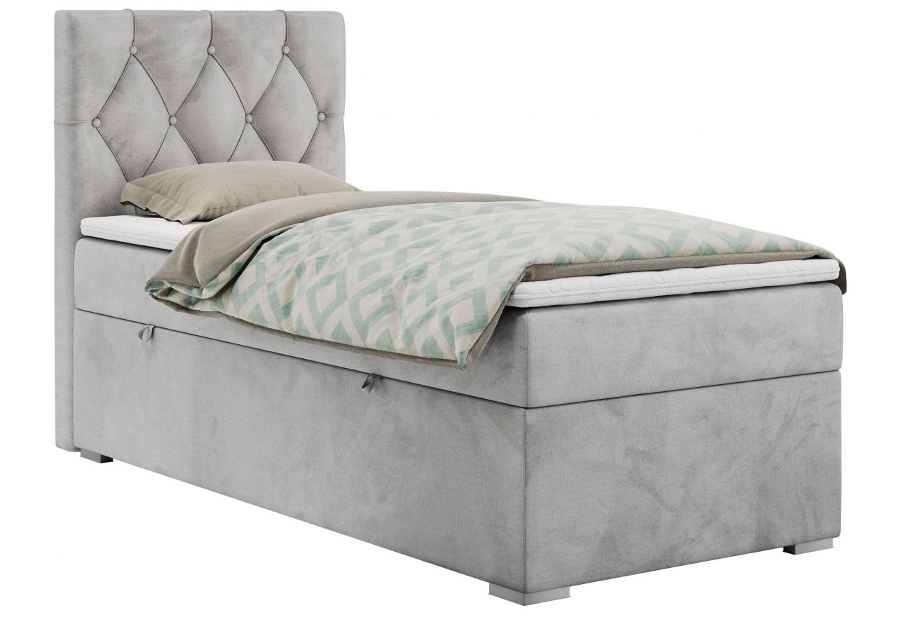 Łóżko kontynentalne ALDA 90x200 - H4 - jasnoszary, welwet - strona lewa