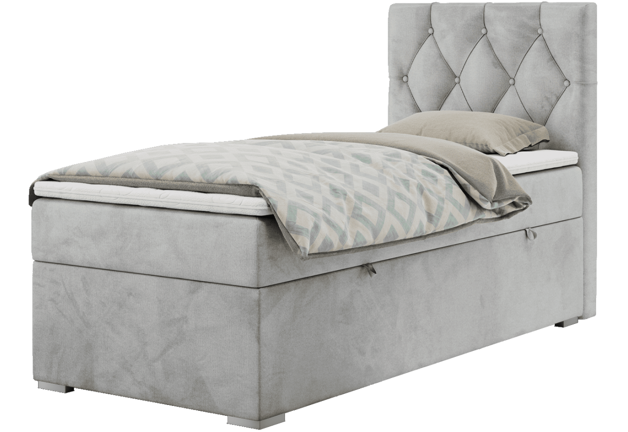 Łóżko kontynentalne ALDA 90x200 - H3 - jasnoszary, welwet - strona prawa