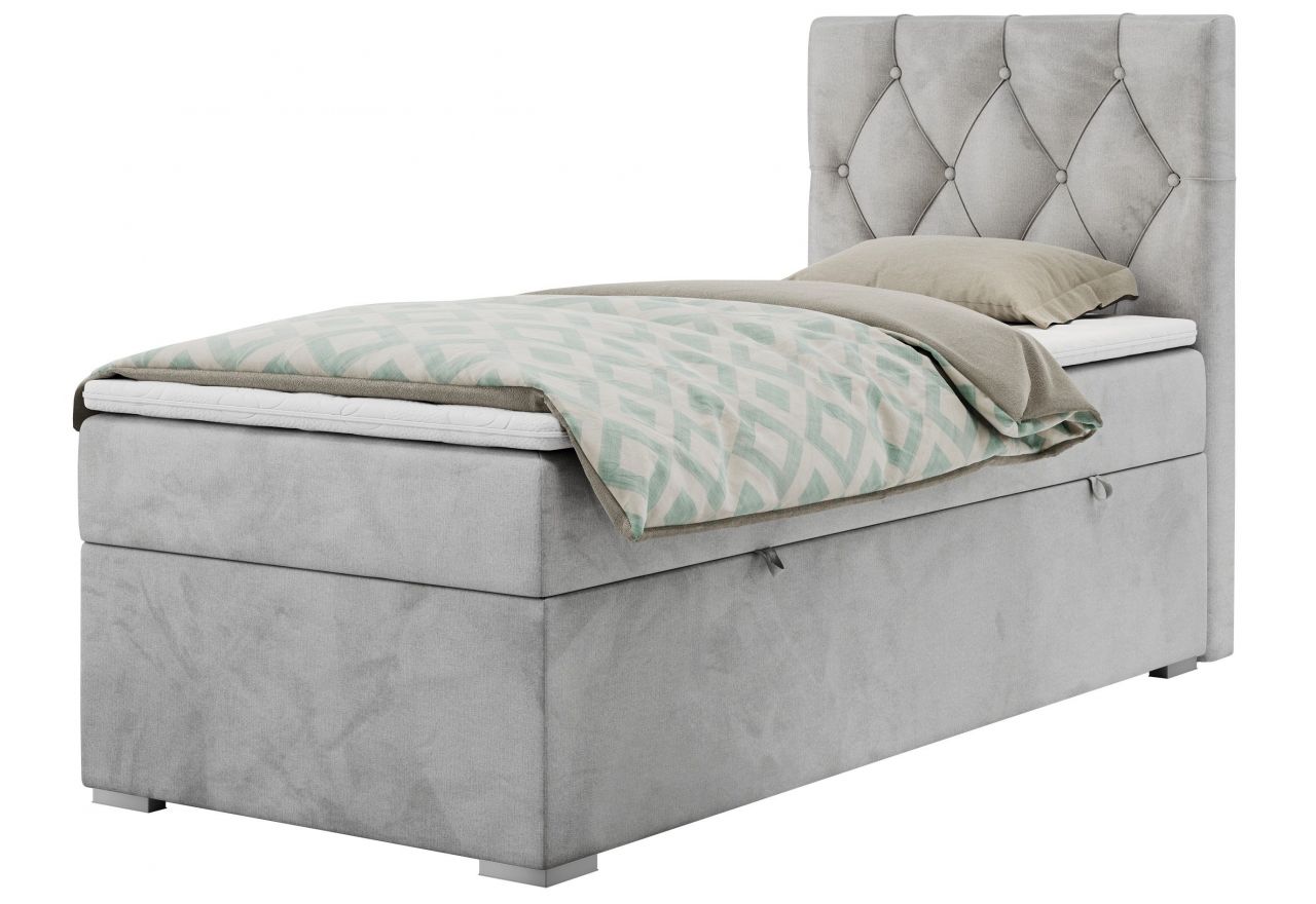 Łóżko kontynentalne ALDA 90x200 - H3 - jasnoszary, welwet - strona prawa