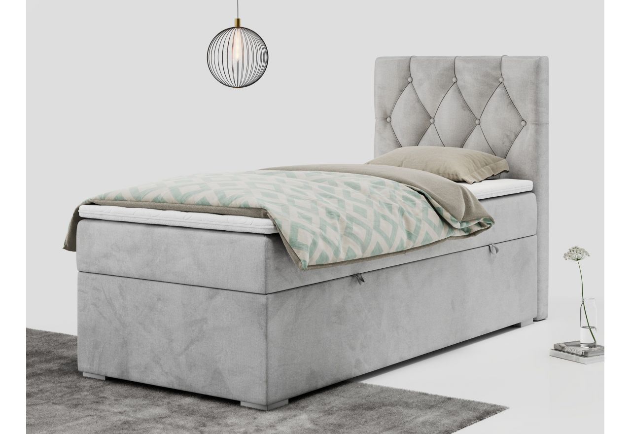 Łóżko kontynentalne ALDA 90x200 - H4 - jasnoszary, welwet - strona prawa