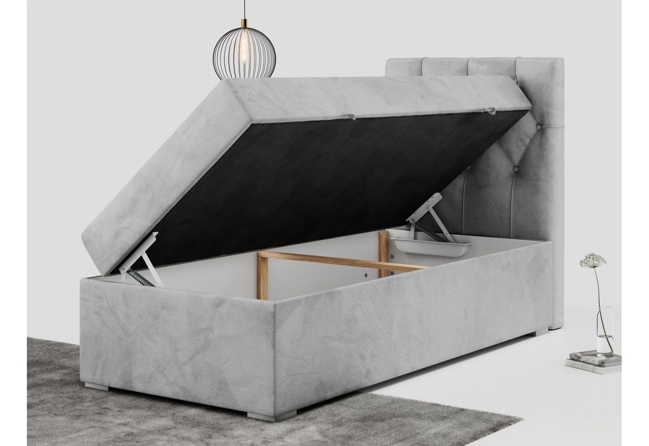 Łóżko kontynentalne ALDA 90x200 - H4 - jasnoszary, welwet - strona prawa