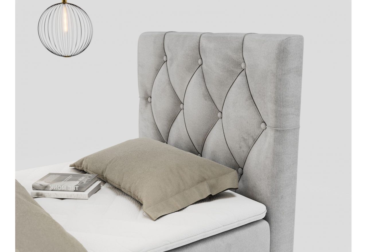 Łóżko kontynentalne ALDA 90x200 - H4 - jasnoszary, welwet - strona prawa