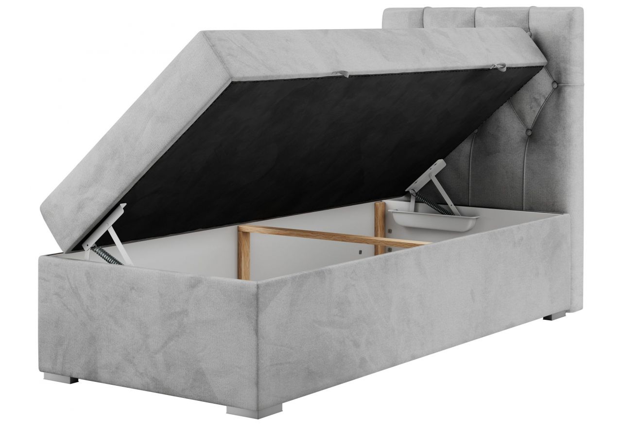 Łóżko kontynentalne ALDA 90x200 - H4 - jasnoszary, welwet - strona prawa