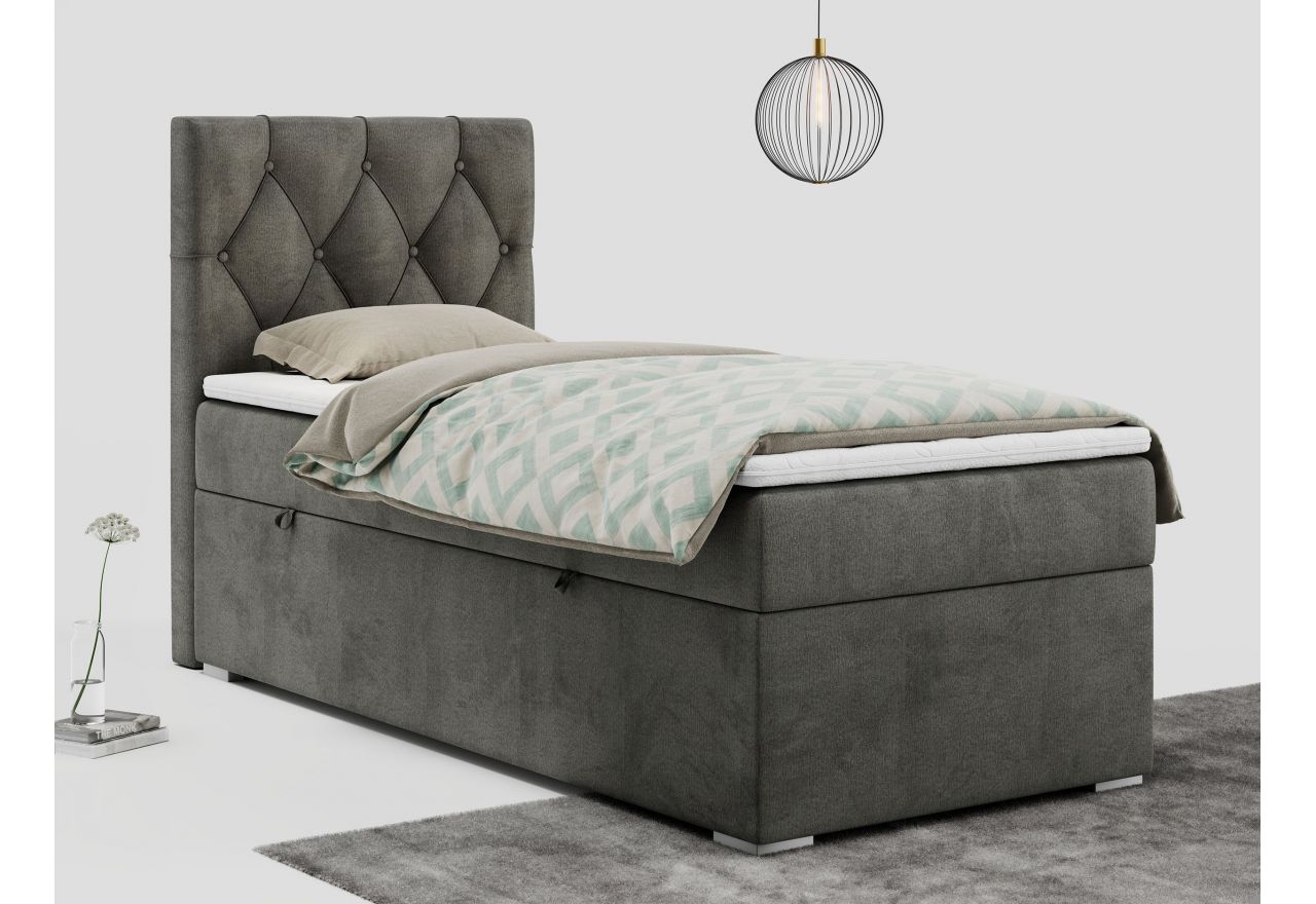 Łóżko kontynentalne ALDA 90x200 - H3 - ciemnoszary, welwet - strona lewa