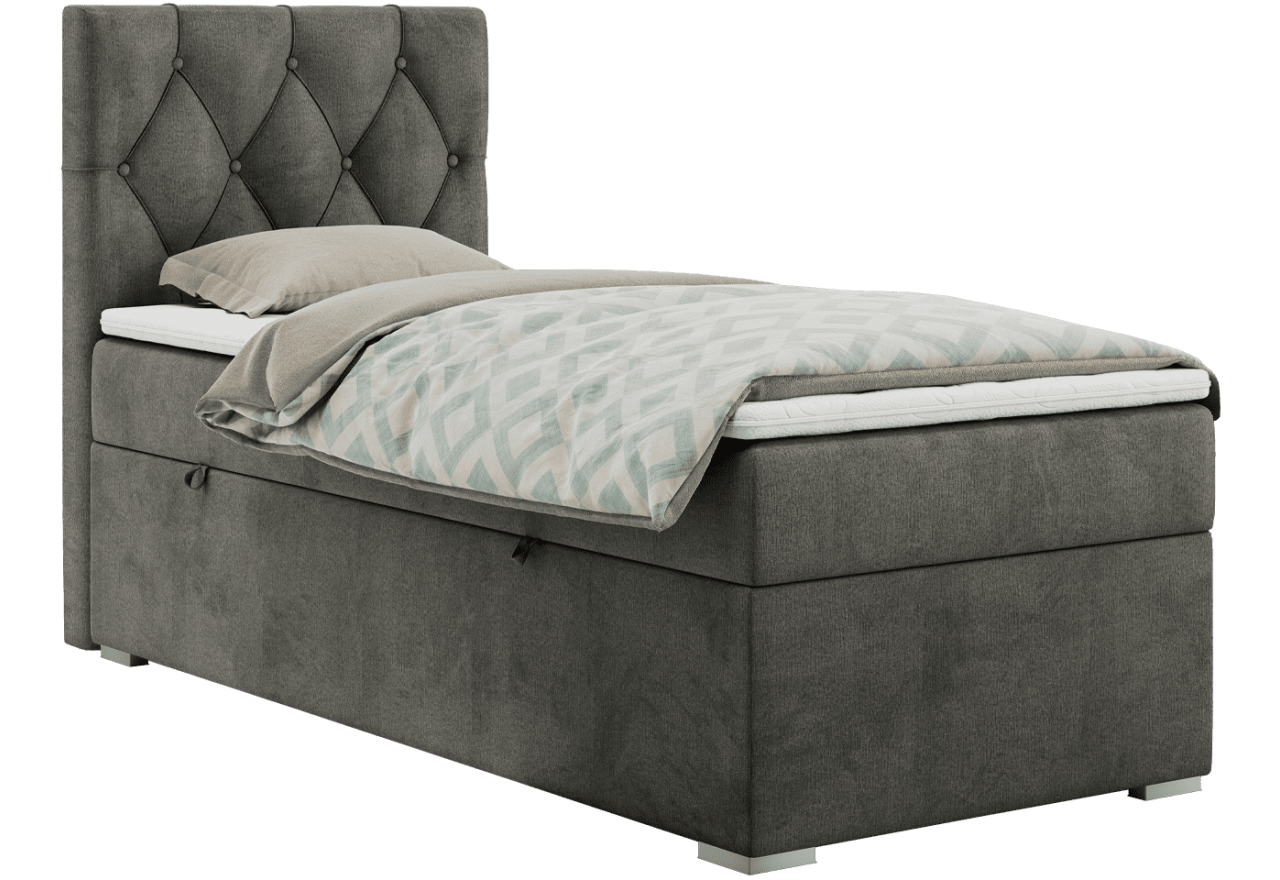 Łóżko kontynentalne ALDA 90x200 - H3 - ciemnoszary, welwet - strona lewa