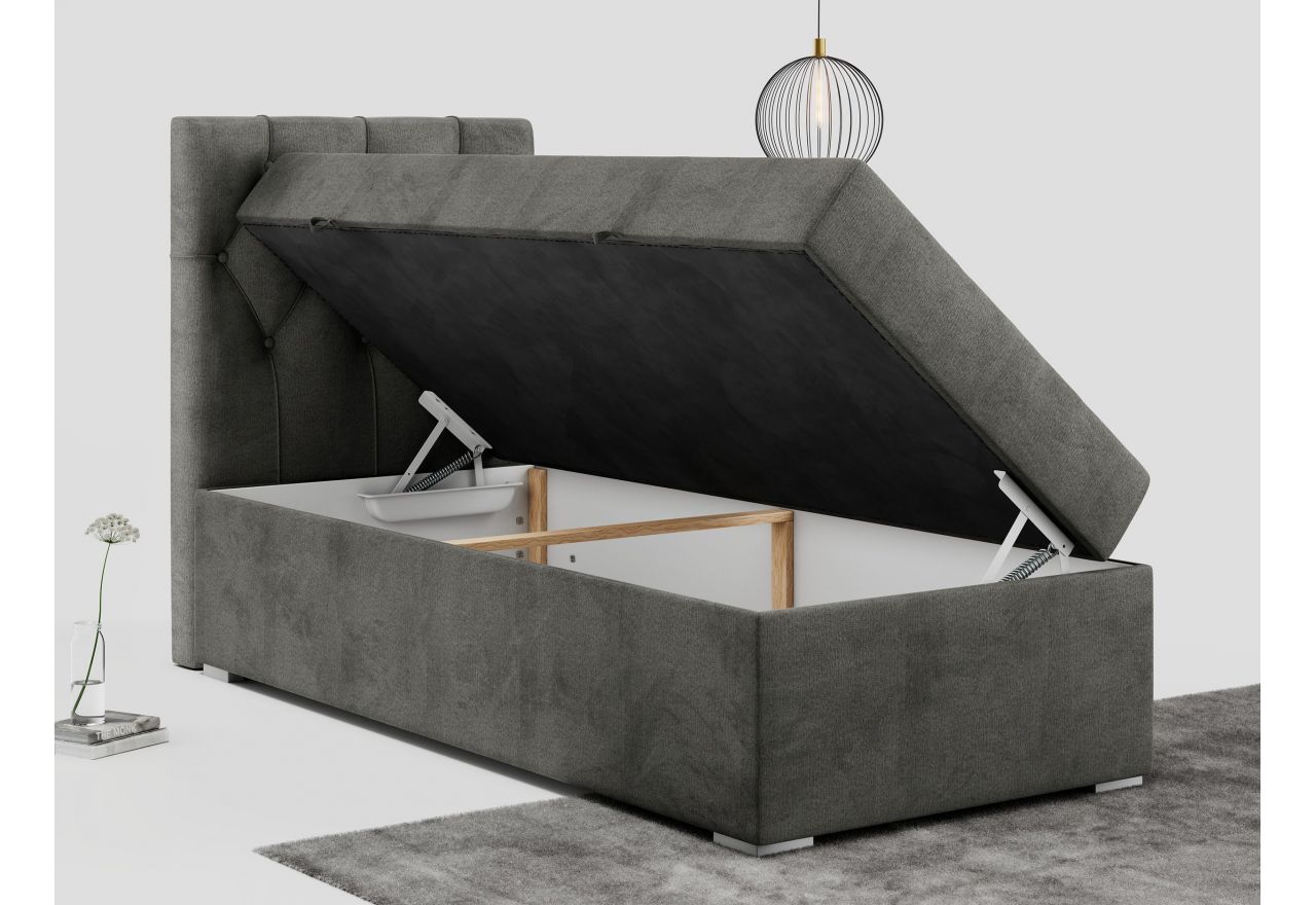 Łóżko kontynentalne ALDA 90x200 - H3 - ciemnoszary, welwet - strona lewa