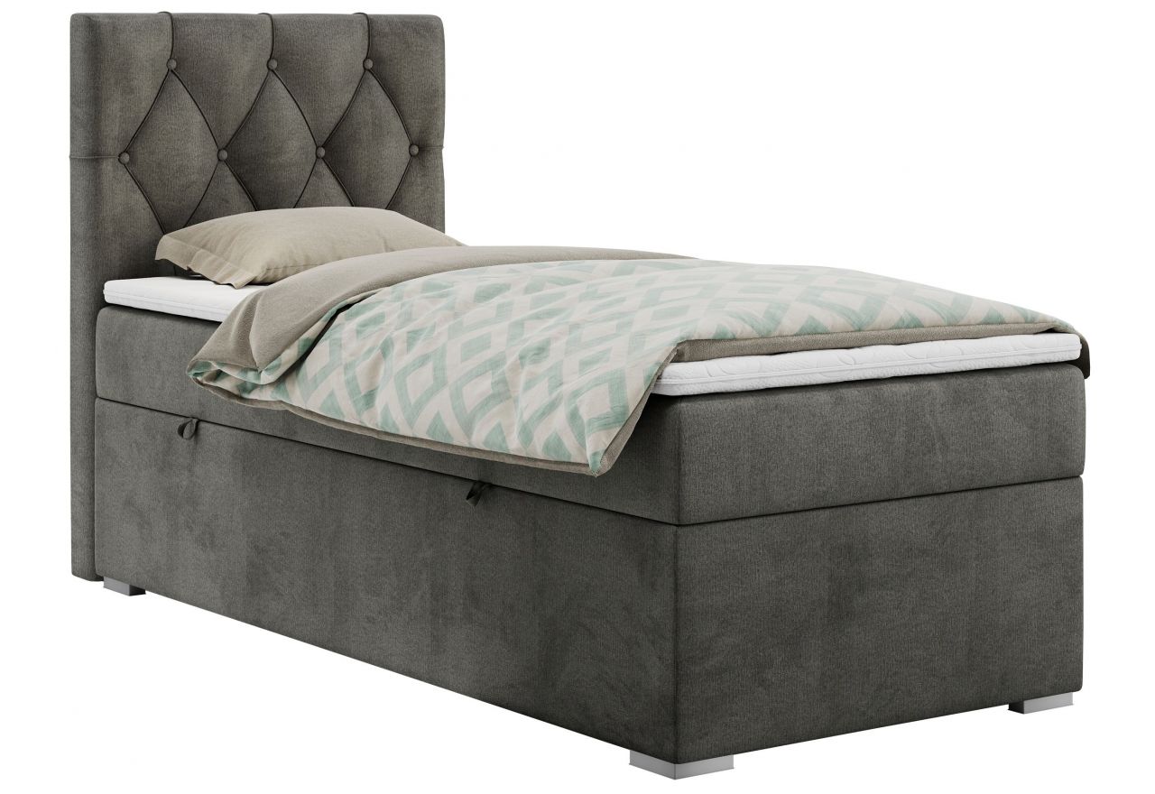 Łóżko kontynentalne ALDA 90x200 - H3 - ciemnoszary, welwet - strona lewa