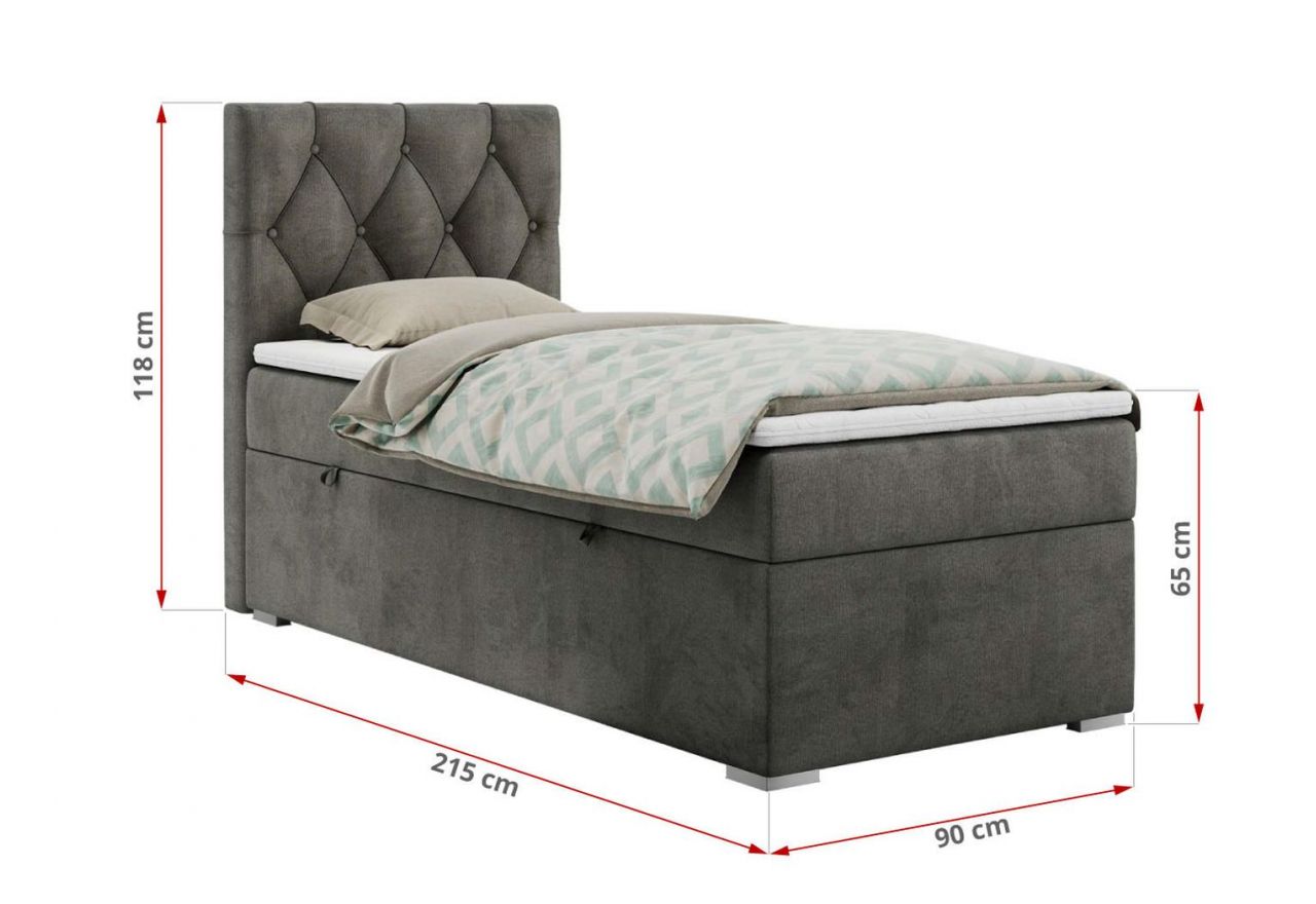 Łóżko kontynentalne ALDA 90x200 - H3 - ciemnoszary, welwet - strona prawa