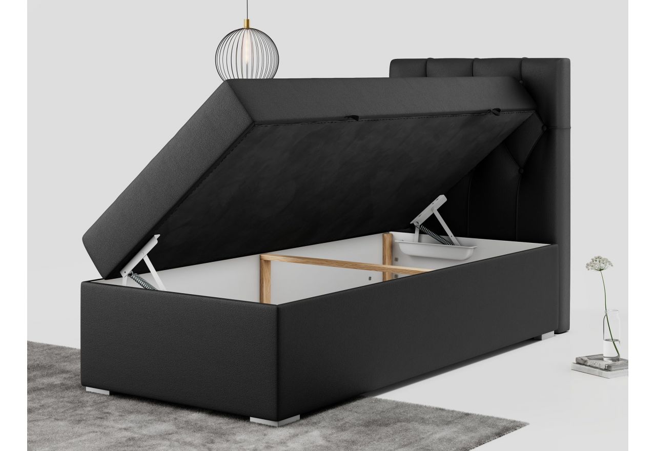 Łóżko kontynentalne ALDA 90x200 - H3 - czarny, ekoskóra - strona prawa