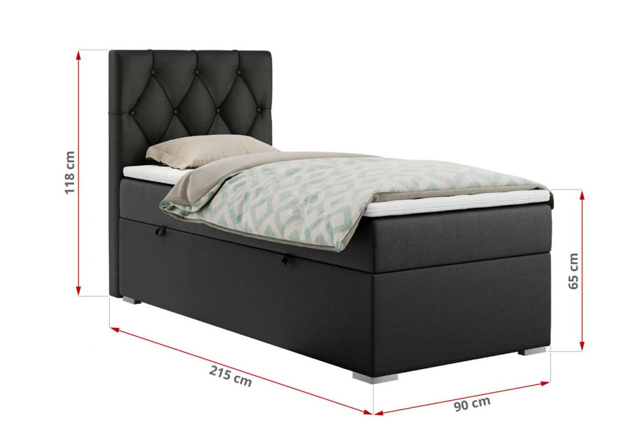 Łóżko kontynentalne ALDA 90x200 - H4 - czarny, ekoskóra - strona prawa