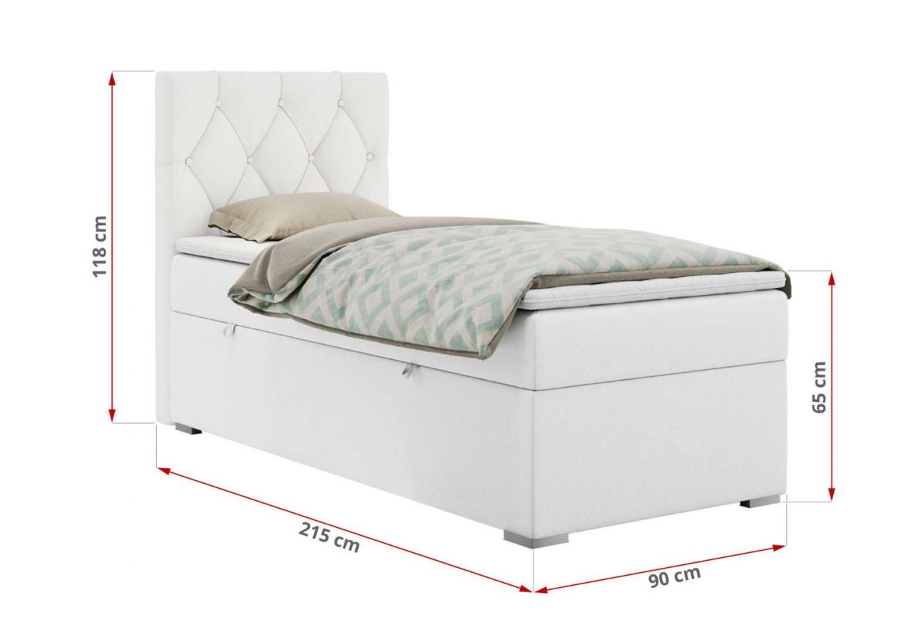 Łóżko kontynentalne ALDA 90x200 - H3 - biały, ekoskóra - strona lewa